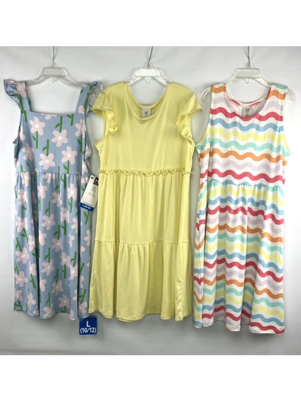 Members Mark  Sz Lg 3 Pack Girls Knit Dress Play Sleeveless Dresses Set 10 12